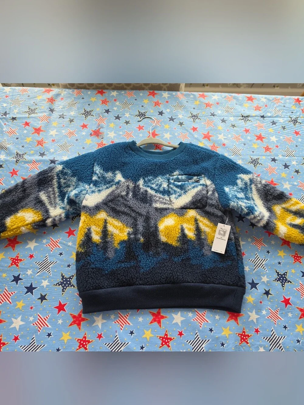 NWT Old Navy Blue Sherpa Crewneck Sweater with Mountain Motif